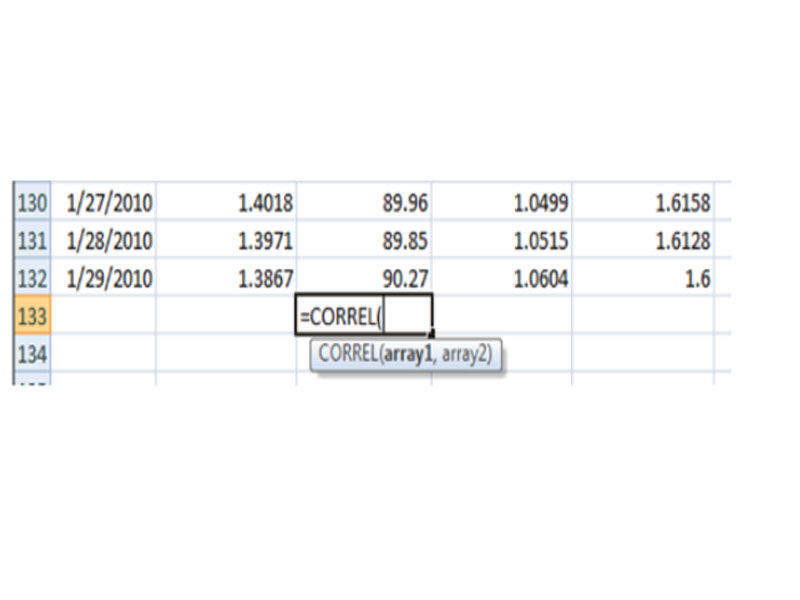 Bạn hãy nhập đoạn code =correl(... 